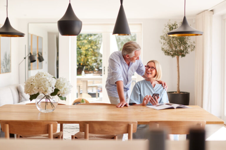 Couple having discussion at kitchen table